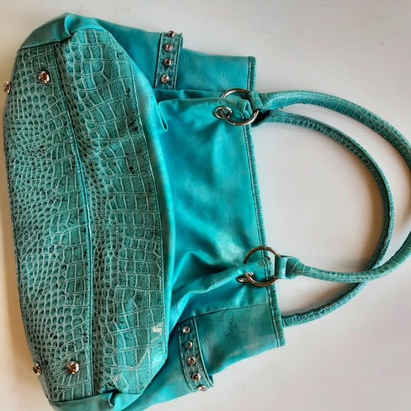 Studded Turquoise Shoulder Bag - Picture 4 of 6